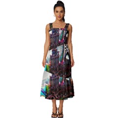 Abstract Art Psychedelic Art Experimental Square Neckline Tiered Midi Dress by Uceng