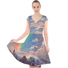 Abstract Art Psychedelic Arts Experimental Cap Sleeve Front Wrap Midi Dress by Uceng