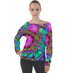 Abstract Art Psychedelic Experimental Off Shoulder Long Sleeve Velour Top
