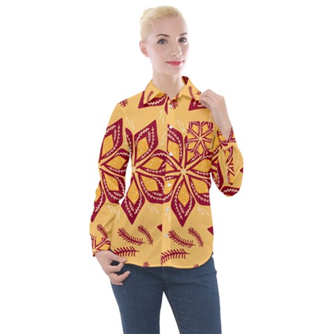 Flower Mandala Template Sketch Drawing Art Women s Long Sleeve Pocket Shirt by Uceng