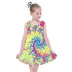 Fractal Spiral Abstract Background Vortex Yellow Kids  Summer Dress by Uceng