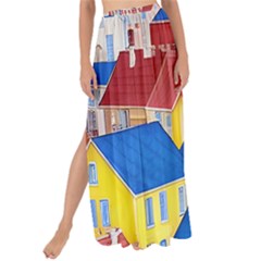 City Houses Cute Drawing Landscape Village Maxi Chiffon Tie-up Sarong by Uceng
