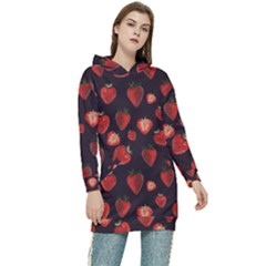 Watercolor Strawberry Women s Long Oversized Pullover Hoodie by SychEva