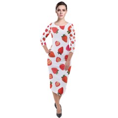 Strawberries Quarter Sleeve Midi Velour Bodycon Dress by SychEva