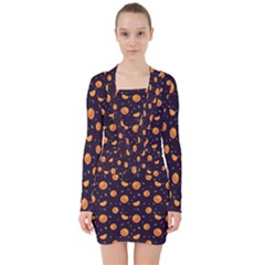 Oranges V-neck Bodycon Long Sleeve Dress by SychEva
