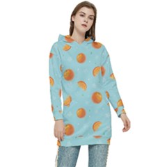 Oranges Pattern Women s Long Oversized Pullover Hoodie by SychEva