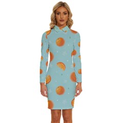 Oranges Pattern Long Sleeve Shirt Collar Bodycon Dress by SychEva