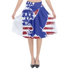 Usa Flag Eagle Symbol American Bald Eagle Country Flared Midi Skirt by Wegoenart
