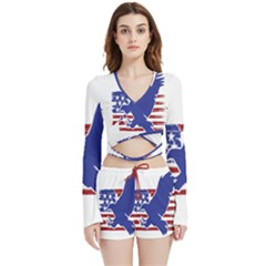 Usa Flag Eagle Symbol American Bald Eagle Country Velvet Wrap Crop Top And Shorts Set by Wegoenart