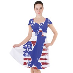 Usa Flag Eagle Symbol American Bald Eagle Country Cap Sleeve Midi Dress by Wegoenart
