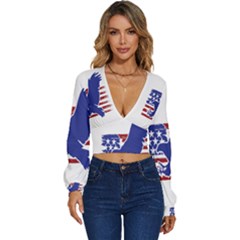 Usa Flag Eagle Symbol American Bald Eagle Country Long Sleeve Deep-v Velour Top by Wegoenart