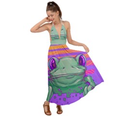 Frog Animal Sun Amphibian Figure Digital Art Backless Maxi Beach Dress by Wegoenart