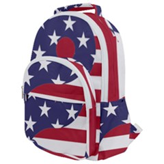 Yang Yin America Flag Abstract Art Asian Balance Rounded Multi Pocket Backpack by Wegoenart