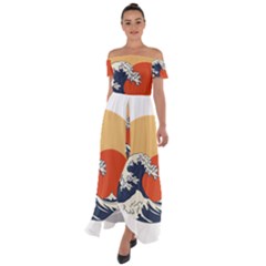 The Great Wave Off Kanagawa Waves Off Shoulder Open Front Chiffon Dress by Wegoenart