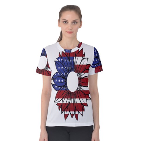 Us Flag Flower Sunshine Flag America Usa Women s Cotton Tee by Wegoenart
