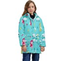 Owls Owl Bird Cute Animal Art Vector  Pattern Colorful Kid s Hooded Longline Puffer Jacket View1