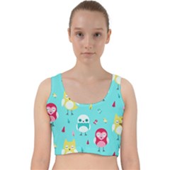 Owls Owl Bird Cute Animal Art Vector  Pattern Colorful Velvet Racer Back Crop Top by Salman4z