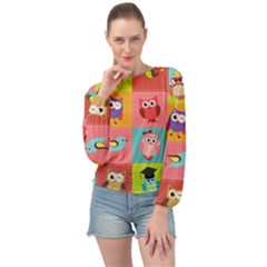 Owls Pattern Abstract Art Vector Cartoon Banded Bottom Chiffon Top by Salman4z