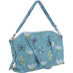 Butterflies Flowers Blue Background Spring Pattern Canvas Crossbody Bag by Ravend