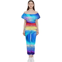 Art Fantasy Painting Colorful Pattern Design Off Shoulder Ruffle Top Jumpsuit by Ravend