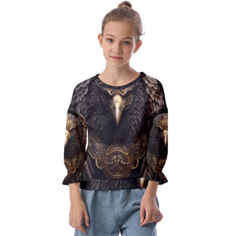 Eagle Ornate Pattern Feather Texture Kids  Cuff Sleeve Top by Ravend