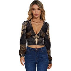 Eagle Ornate Pattern Feather Texture Long Sleeve Deep-v Velour Top by Ravend