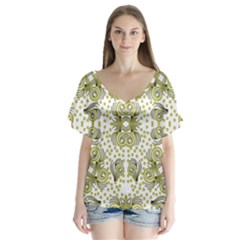 Background Pattern Texture Design Wallpaper V-neck Flutter Sleeve Top by Ravend