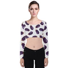 Eggplant Velvet Long Sleeve Crop Top by SychEva