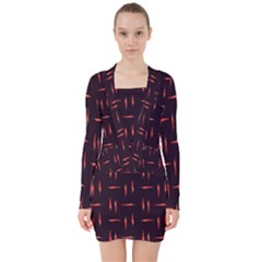 Hot Peppers V-neck Bodycon Long Sleeve Dress by SychEva