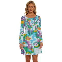 Pattern Hotdogtrap Long Sleeve Wide Neck Velvet Dress by Salman4z
