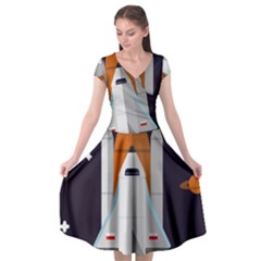 Rocket Space Universe Spaceship Cap Sleeve Wrap Front Dress by Salman4z