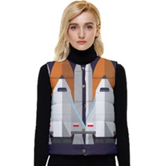 Rocket Space Universe Spaceship Women s Short Button Up Puffer Vest by Salman4z