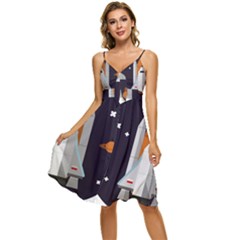 Rocket Space Universe Spaceship Sleeveless Tie Front Chiffon Dress by Salman4z