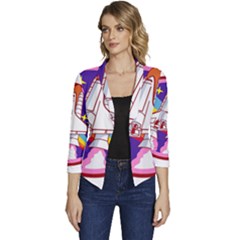 Badge Patch Pink Rainbow Rocket Women s Casual 3/4 Sleeve Spring Jacket by Salman4z