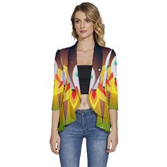 Rocket Take Off Missiles Cosmos Women s 3/4 Sleeve Ruffle Edge Open Front Jacket by Salman4z