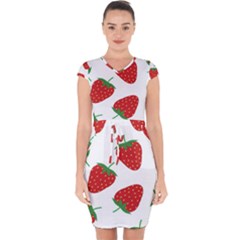 Seamless Pattern Fresh Strawberry Capsleeve Drawstring Dress  by Salman4z