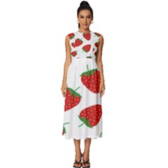 Seamless Pattern Fresh Strawberry Sleeveless Round Neck Midi Dress by Salman4z