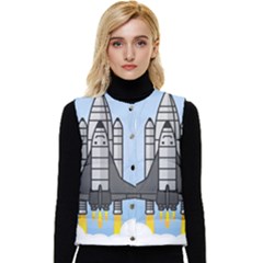 Rocket Shuttle Spaceship Science Women s Short Button Up Puffer Vest by Salman4z