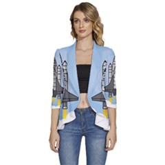 Rocket Shuttle Spaceship Science Women s 3/4 Sleeve Ruffle Edge Open Front Jacket by Salman4z
