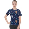 Cute Astronaut Cat With Star Galaxy Elements Seamless Pattern Women s Sport Raglan Tee View1