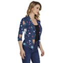 Cute Astronaut Cat With Star Galaxy Elements Seamless Pattern Women s Draped Front 3/4 Sleeve Shawl Collar Jacket View3