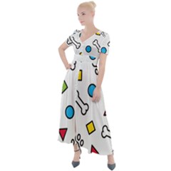 Dog Paw Seamless Pattern Footprint Bone Button Up Short Sleeve Maxi Dress by Salman4z