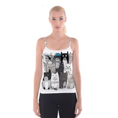 Cute Cat Hand Drawn Cartoon Style Spaghetti Strap Top by Salman4z