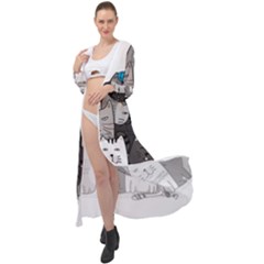 Cute Cat Hand Drawn Cartoon Style Maxi Chiffon Beach Wrap by Salman4z