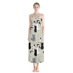 Cute Cat Seamless Pattern Button Up Chiffon Maxi Dress by Salman4z