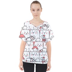 Cute Cat Chef Cooking Seamless Pattern Cartoon V-neck Dolman Drape Top by Salman4z