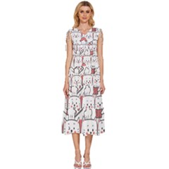 Cute Cat Chef Cooking Seamless Pattern Cartoon V-neck Drawstring Shoulder Sleeveless Maxi Dress by Salman4z