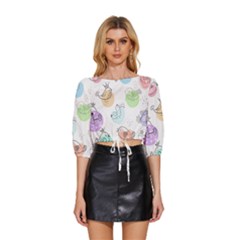 Cartoon Bird Cute Doodle Bird Mid Sleeve Drawstring Hem Top by Salman4z