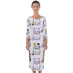 Cat Kitten Seamless Pattern Quarter Sleeve Midi Bodycon Dress by Salman4z