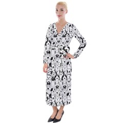 Seamless-pattern-with-black-white-doodle-dogs Velvet Maxi Wrap Dress by Salman4z